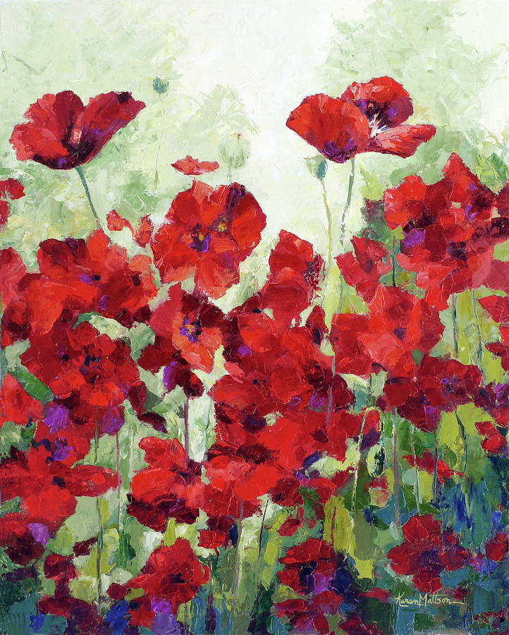 Red Poppy Field Painting by Karen Mattson