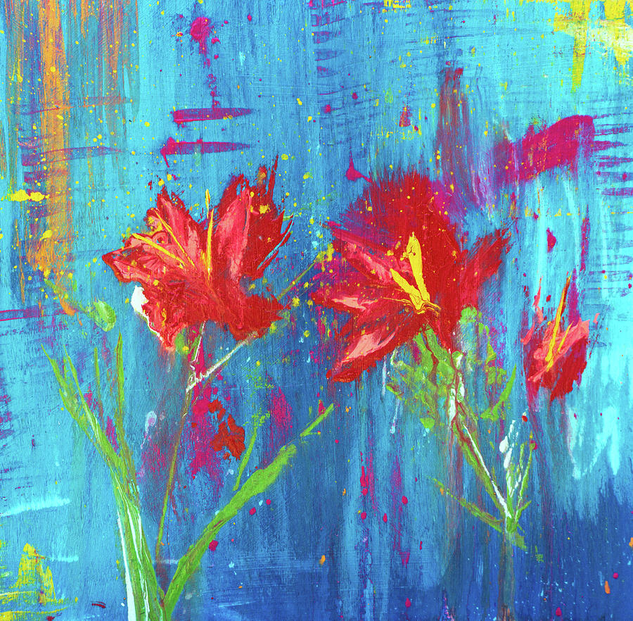 Red Poppy Floral Abstract Painting by Joanne Herrmann