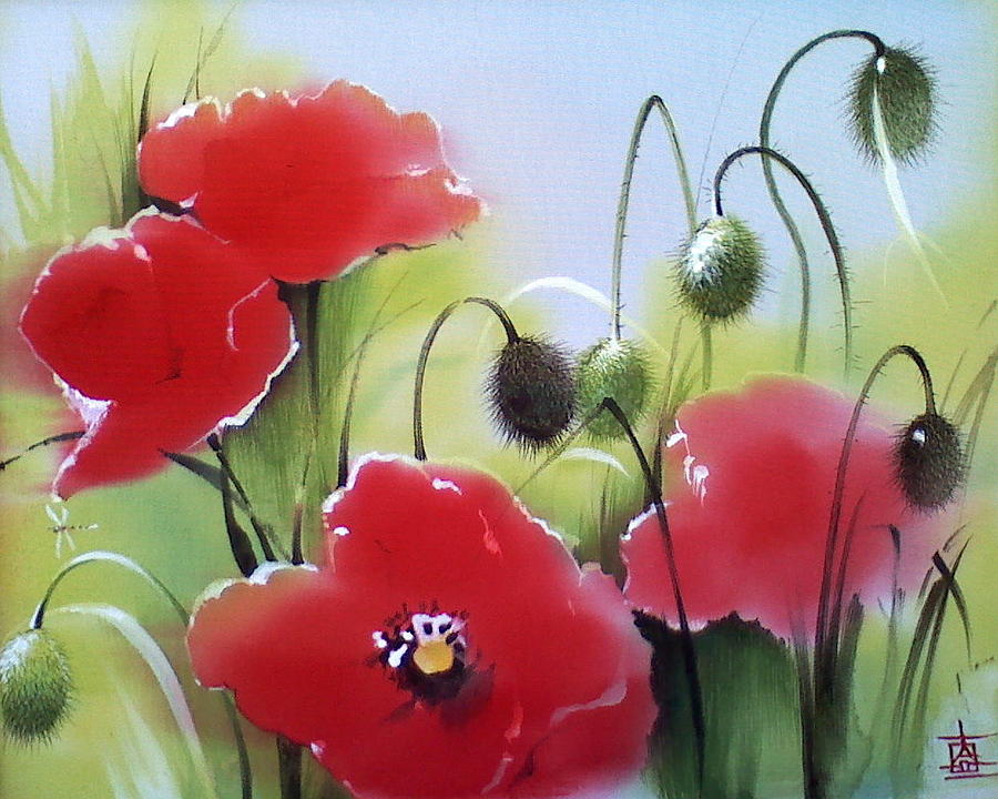 Red Poppy Flowers in Summer Meadow Painting by Alina Oseeva