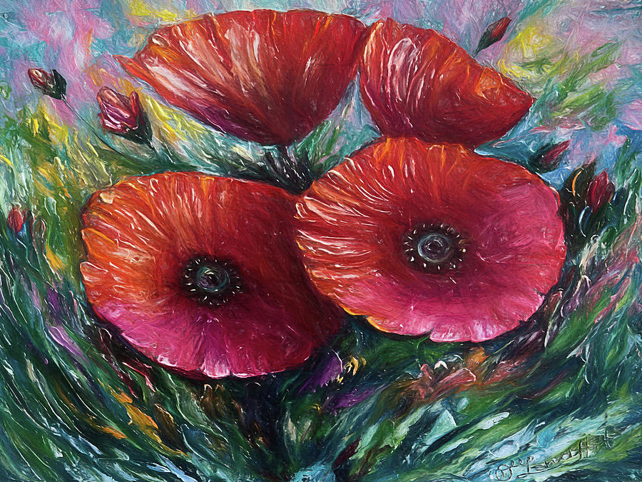 Red Poppy Love Painting by Lena Owens - OLena Art Vibrant Palette Knife and Graphic Design