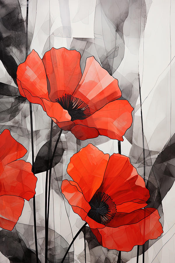 Red Poppy Modern Art Painting by Lourry Legarde