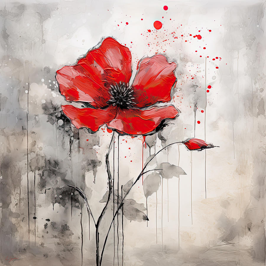 Red Poppy Paintings in Impressionist Style Painting by Lourry Legarde