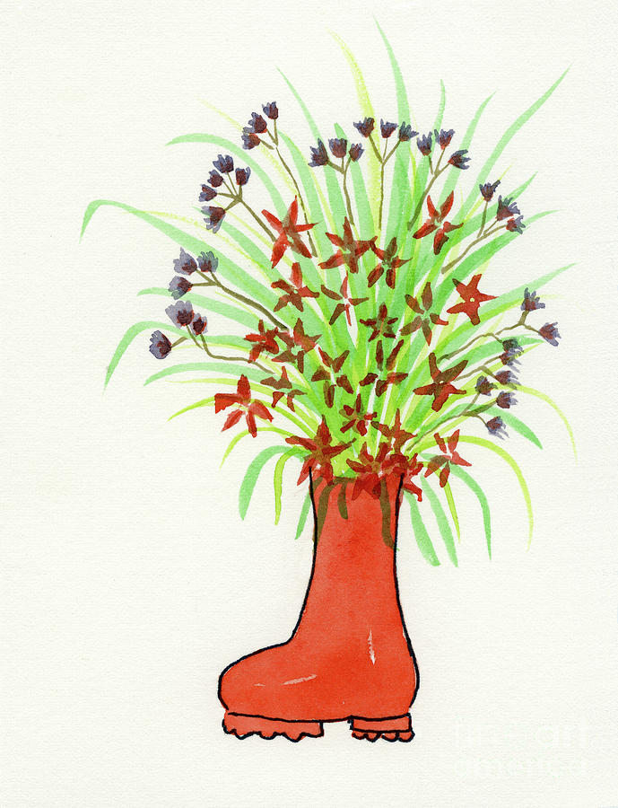 Red Rainboot Bouquet Painting by Norma Appleton