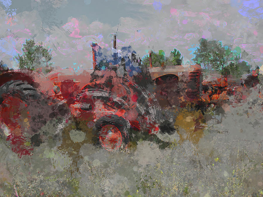 Red Red Tractors abstract Digital Art by Cathy Anderson