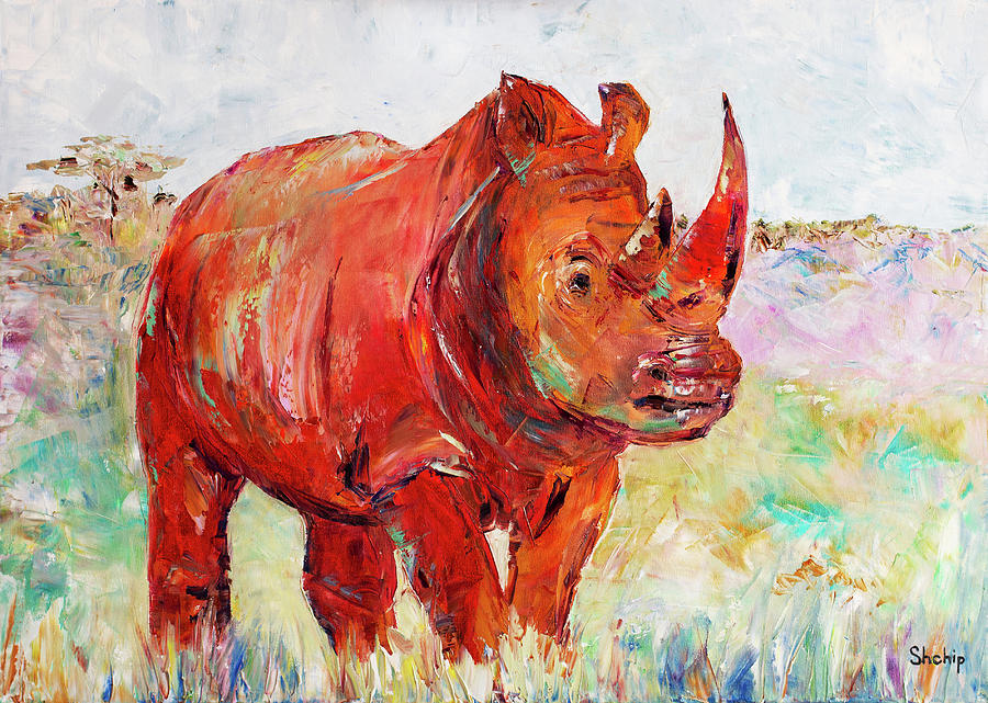 Red Rhino Painting by Natalia Shchipakina - Pixels