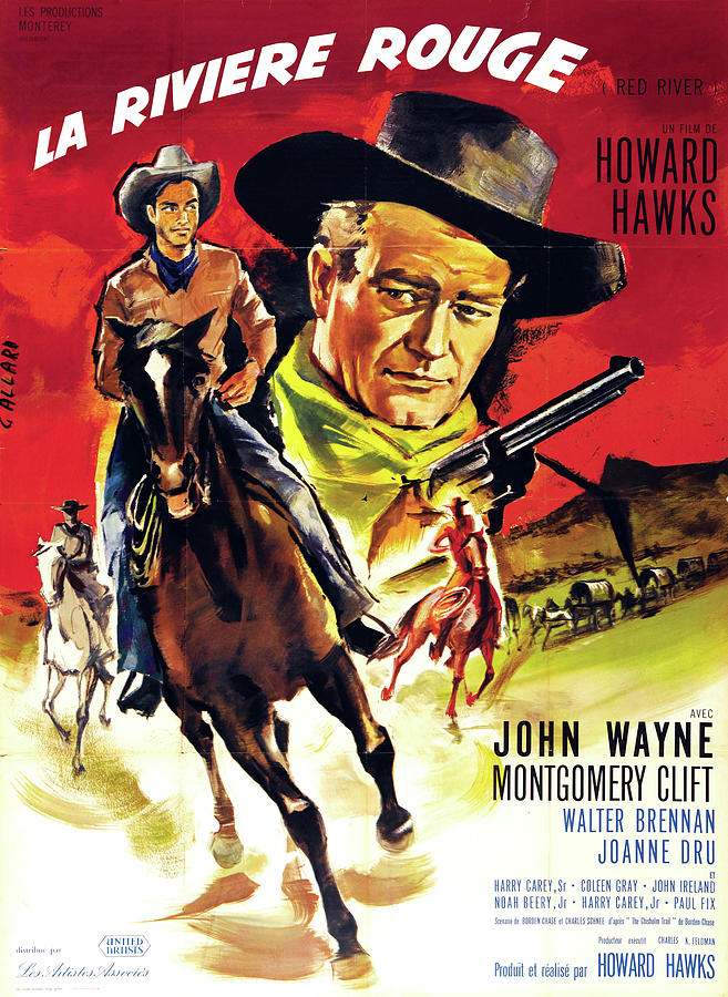 John Wayne Mixed Media - Red River, 1948 - art by Georges Allard by Movie World Posters