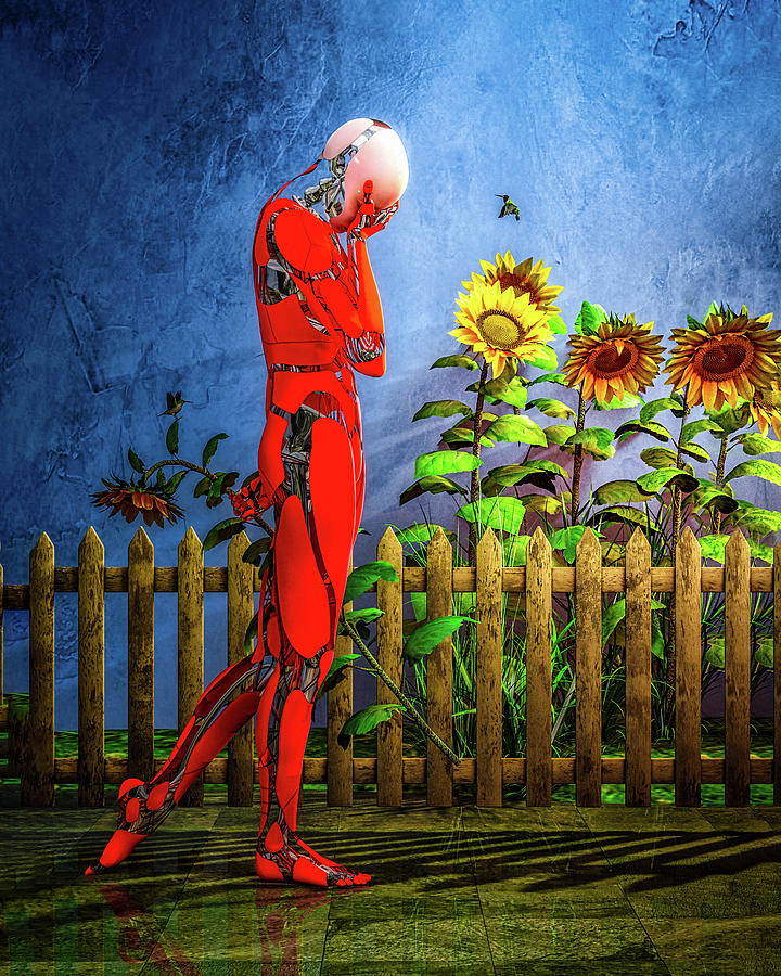 Red Robot And Hummingbird Digital Art by Bob Orsillo