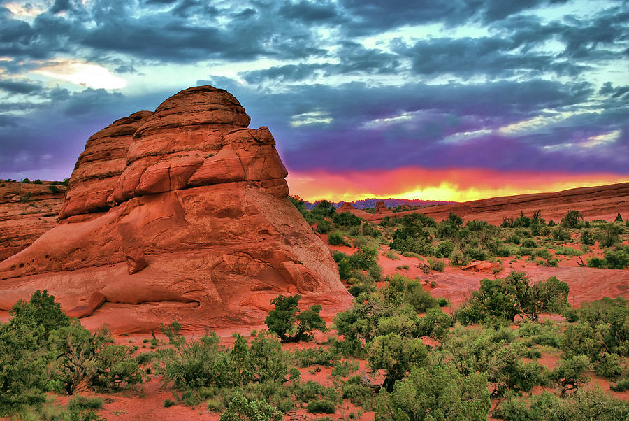 Red Rock Blazing Sunset in Arches National Park Photograph by Gregory Ballos