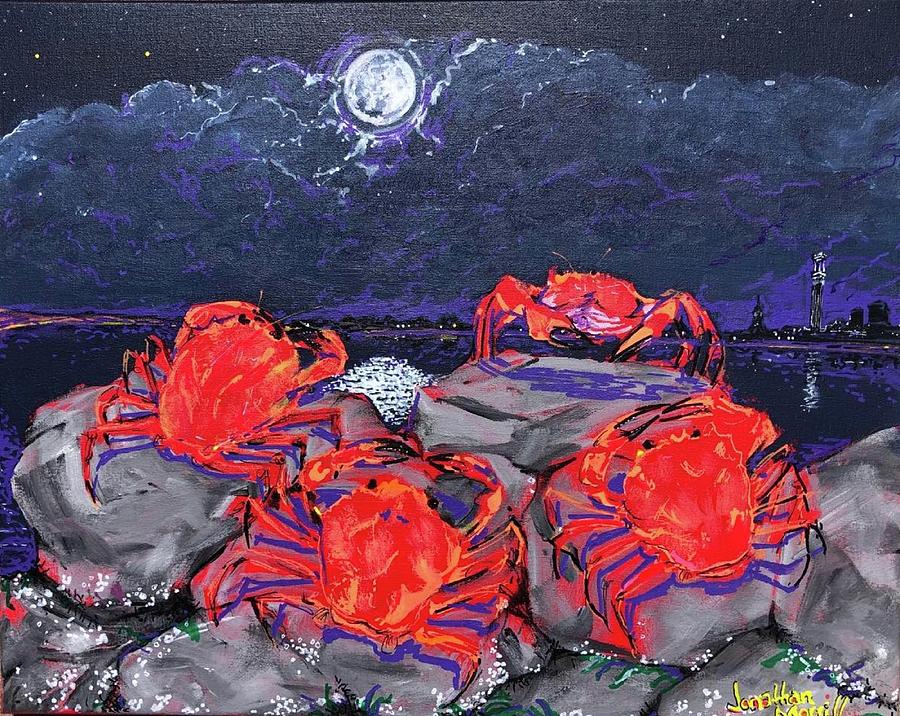 Red Rock Crabs Preparing To  Moult in May Painting by Jonathan Morrill