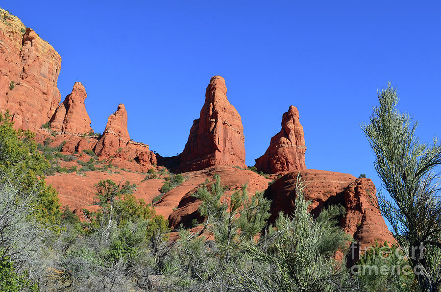 Red Rock Pinnacles Reaching into Blue Skies Photograph by DejaVu Designs
