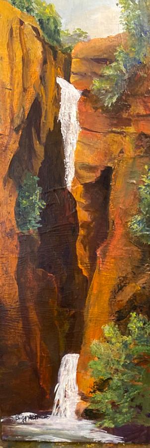 Red Rock Waterfall Mixed Media by Buff Holtman