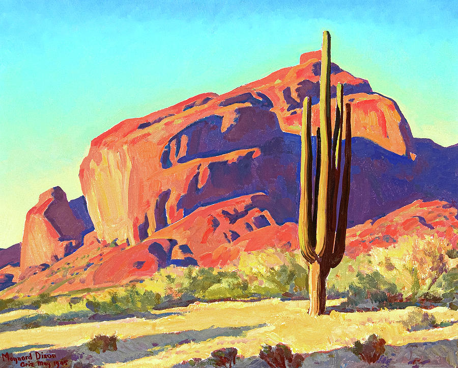 Native American Painting - Red Rocks and Cactus, 1945 by Maynard Dixon