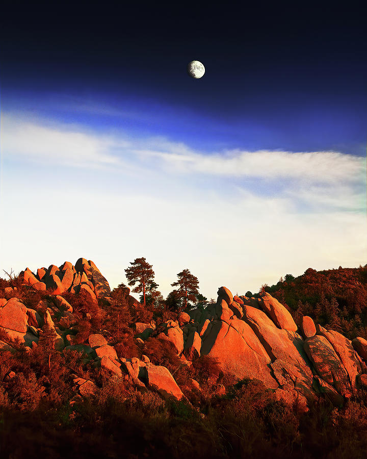 Red Rocks And Moon, Prescott, Arizona Photograph by Don Schimmel