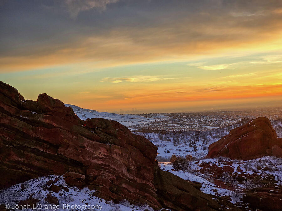 Sunset Photograph - Red Rocks in Snow  by Jonah Lorange