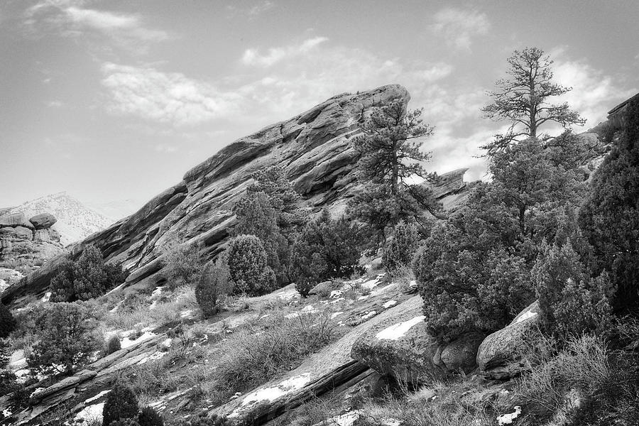 Red Rocks Park Scenic Colorado black and white photograph Photograph by Ann Powell