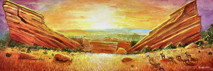 Red Rocks Primitive Painting by David Sockrider
