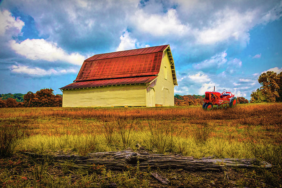 Red Roof Autumn Barn and Red Tractor Photograph by Debra and Dave Vanderlaan