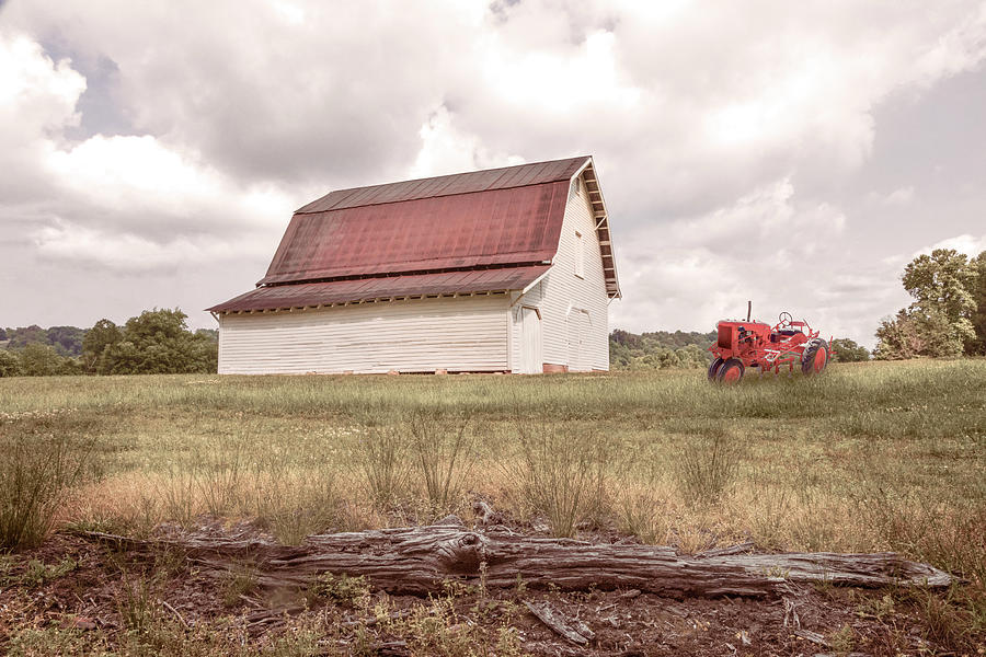 Red Roof Country Barn and Red Tractor Photograph by Debra and Dave Vanderlaan