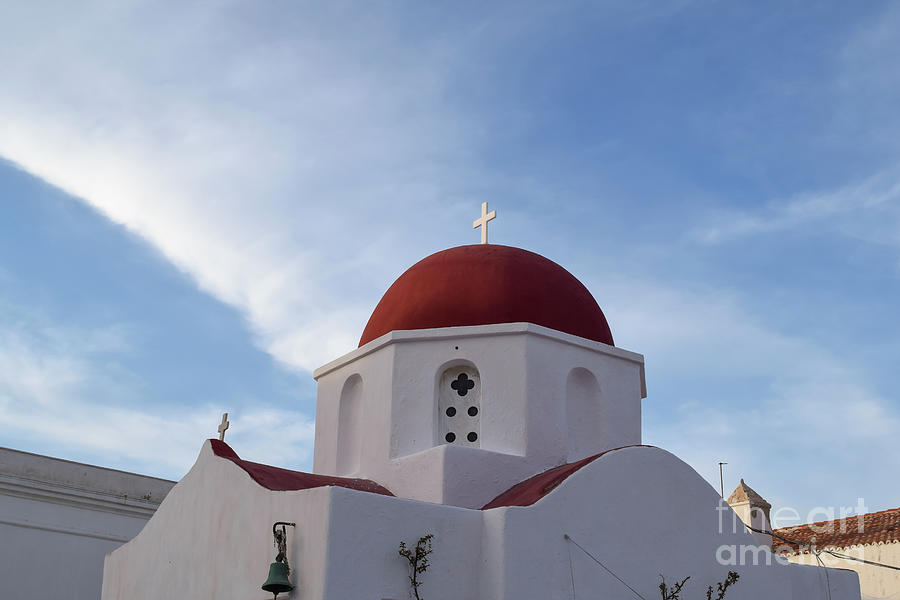 Red-roofed Greek church at Mykonos Town, Mykonos, Greece in the  Photograph by William Kuta