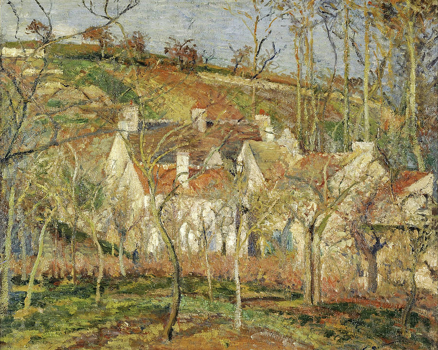 Red roofs, corner of a village, winter Painting by Camille Pissarro