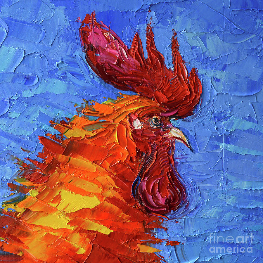 Red Rooster Head Painting by Mona Edulesco