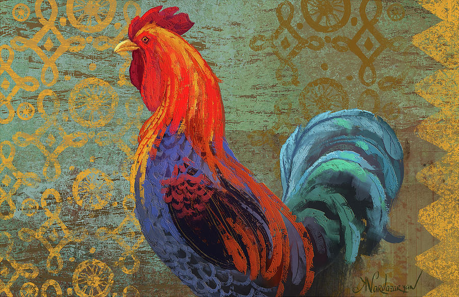 Red Rooster Painting by Kristina Vardazaryan