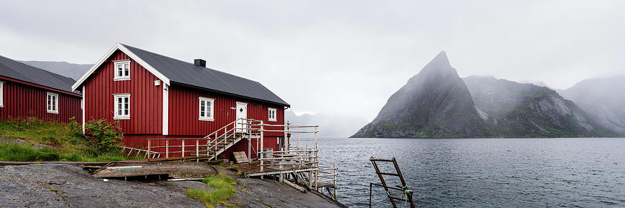 Red Rorbu Rorbuer Fishing cabin hut Reinefjorden Lofoten Islands Photograph by Sonny Ryse