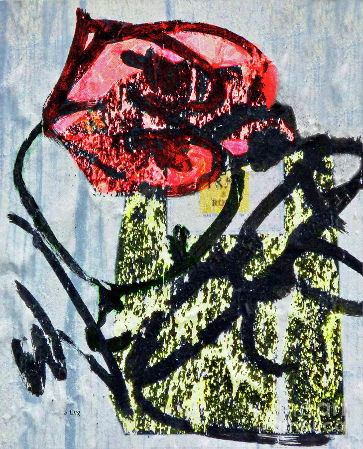 Red Rose Abstract 300 Mixed Media by Sharon Williams Eng