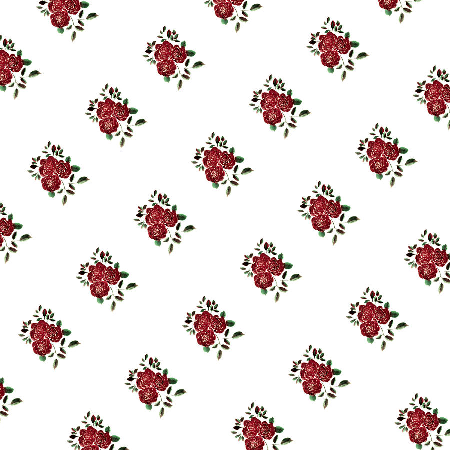 Red Rose Flower Transparent Continuous Pattern Digital Art by Delynn Addams
