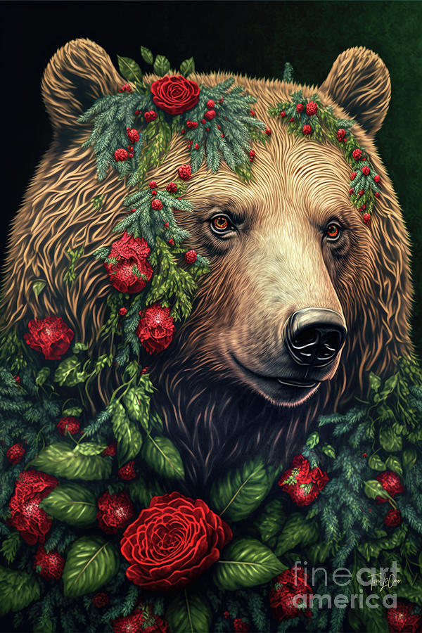 Yellowstone National Park Painting - Red Rose Grizzly by Tina LeCour