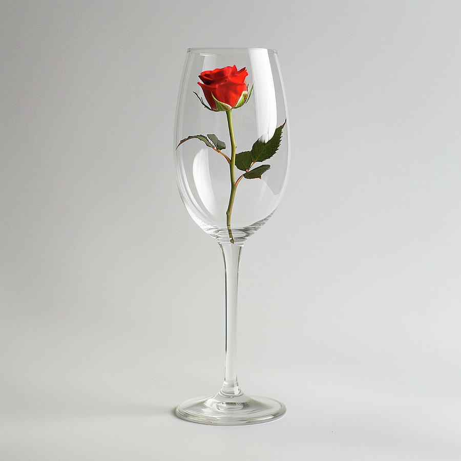 Red Rose Growing Inside A Glass Painting