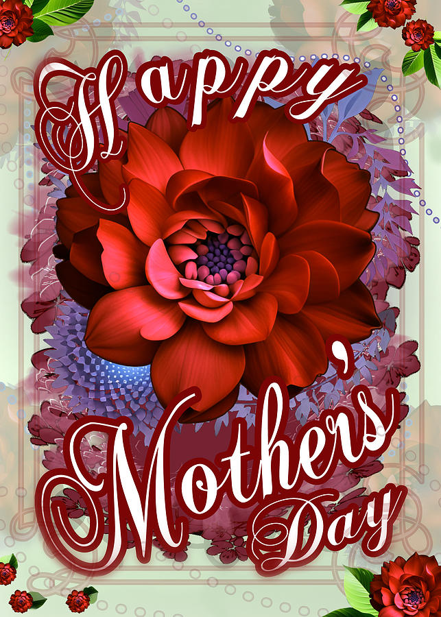 Red Rose Happy Mothers Day Card Digital Art by Delynn Addams