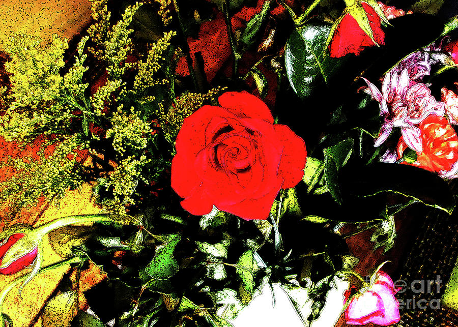 Red Rose in bouquet of flowers Digital Art by Tom Conway
