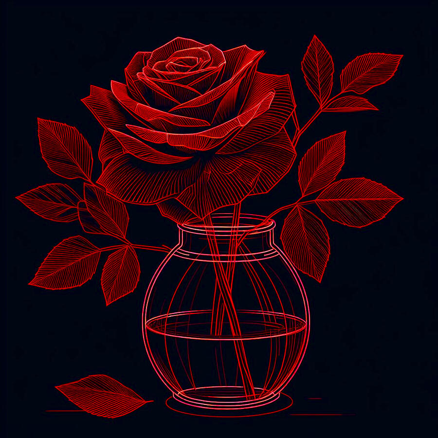 Red Rose in Line Art Digital Art by Ronald Mills