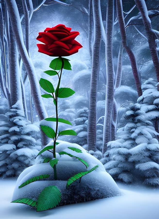 Red Rose in the Snow Digital Art by Beverly Read