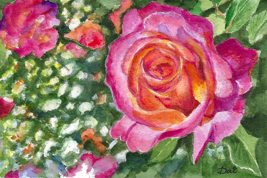 Red Rose on a Greeting Card Painting by Dai Wynn