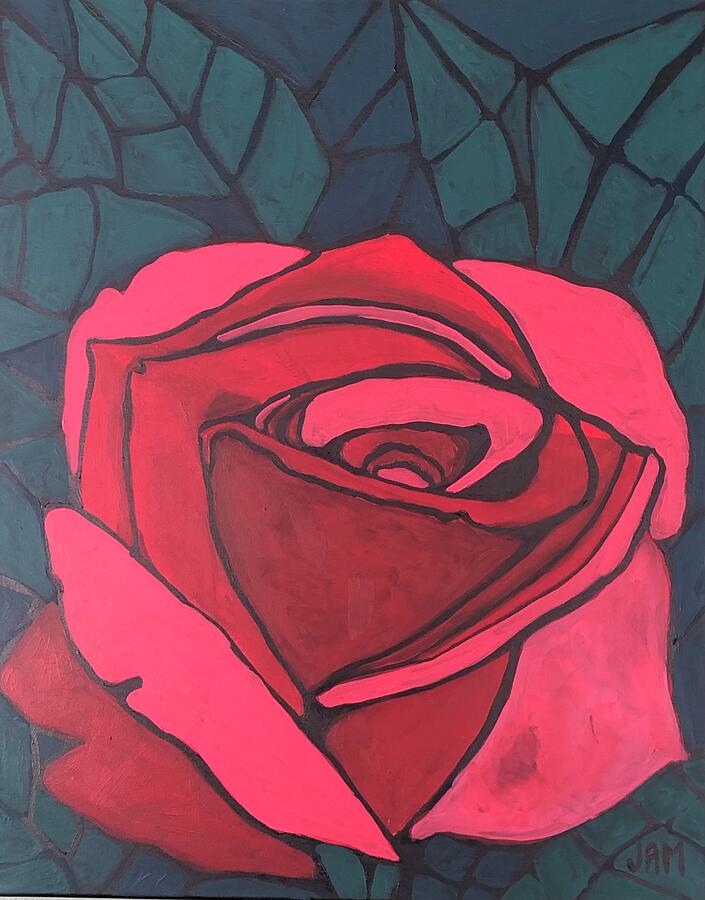 Red Rose on Green Painting by Jam Art Red Rose on Green Painting by Jam Art