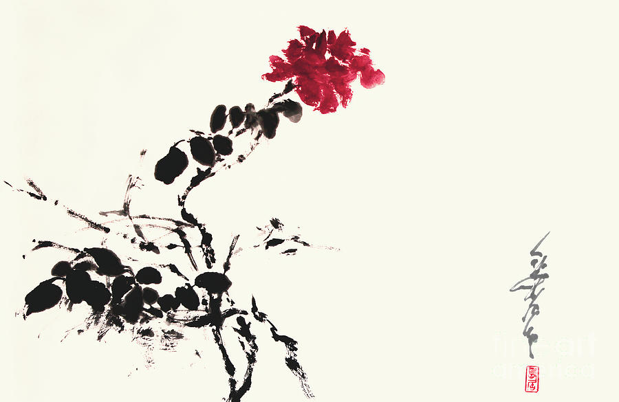 Red Rose Performing Painting by Nadja Van Ghelue