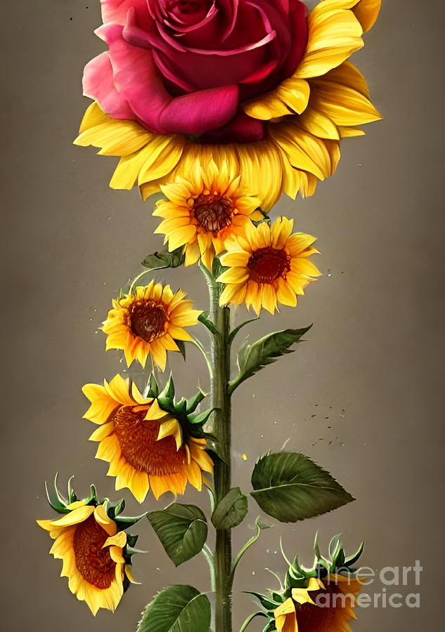 Red rose sunflower hybrid Digital Art by Mark Bradley