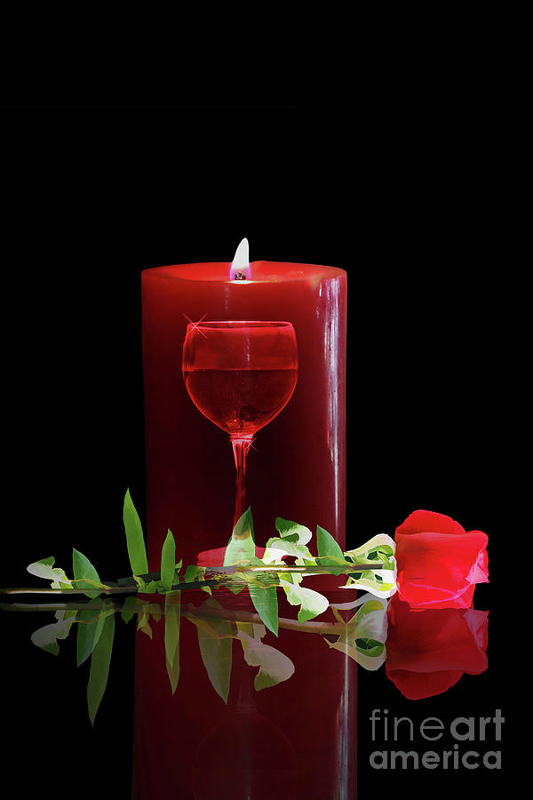 Red Rose Wine and Candle Composite Photography Romantic Photograph by Stephanie Laird