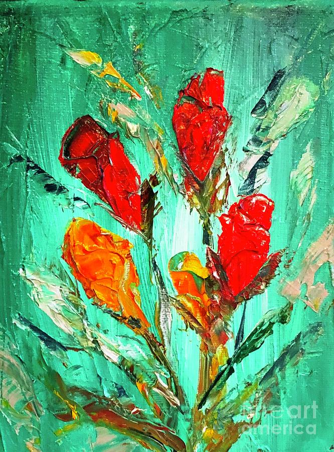 Red Rosebud Alla Prima Oil Painting  Painting by Catherine Ludwig Donleycott