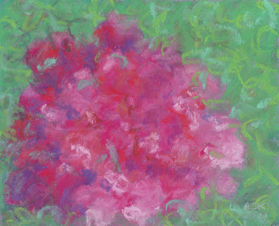 Red Roses at the Pond 2 Pastel by Anne Katzeff