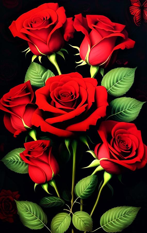 A I Red Roses  Digital Art by Denise F Fulmer