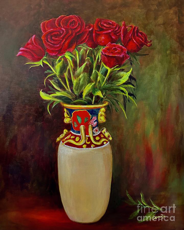 Flower Painting - Red Roses for Valentines Day by AnnaJo Vahle