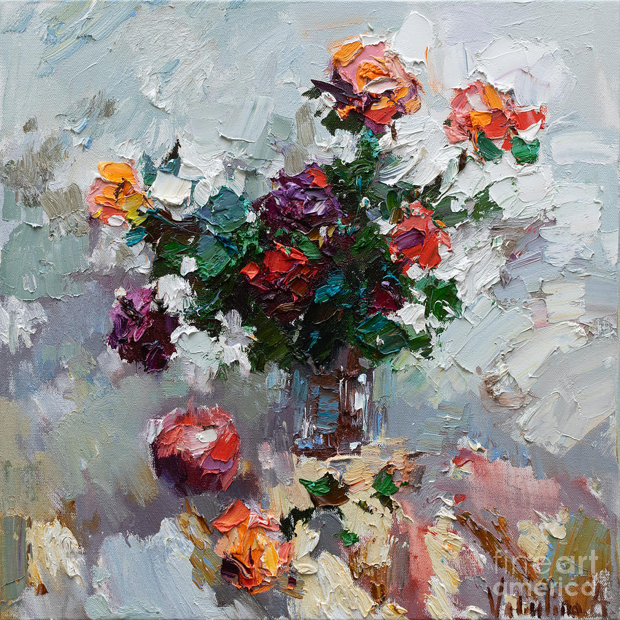 Red roses in a vase Still life painting - Original oil painting ...