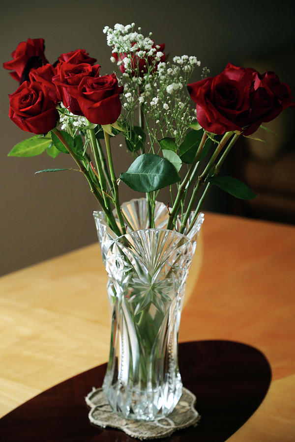 Red Roses in Vase Photograph by Vadim Levin