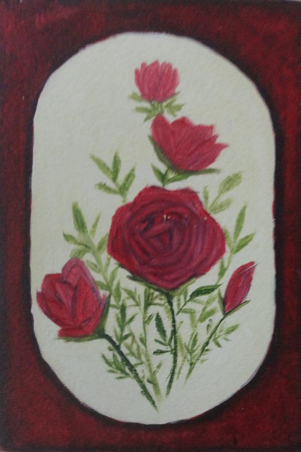 Red Roses Oval Framed Painting by Rosie Foshee Red Roses Oval Framed Painting by Rosie Foshee
