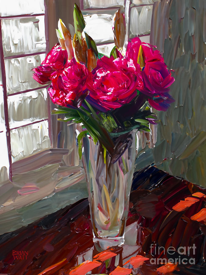 Red Roses Painted Painting by Brian Watt