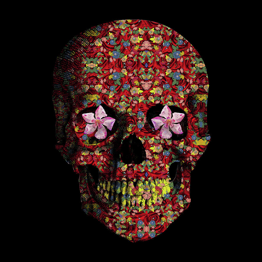 Red Roses Skull V.1 Digital Art by Diego Taborda