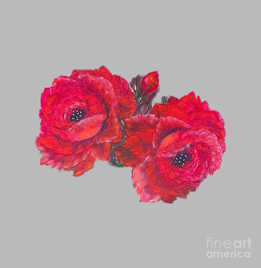 Red Roses Twosome On Light Grey Painting